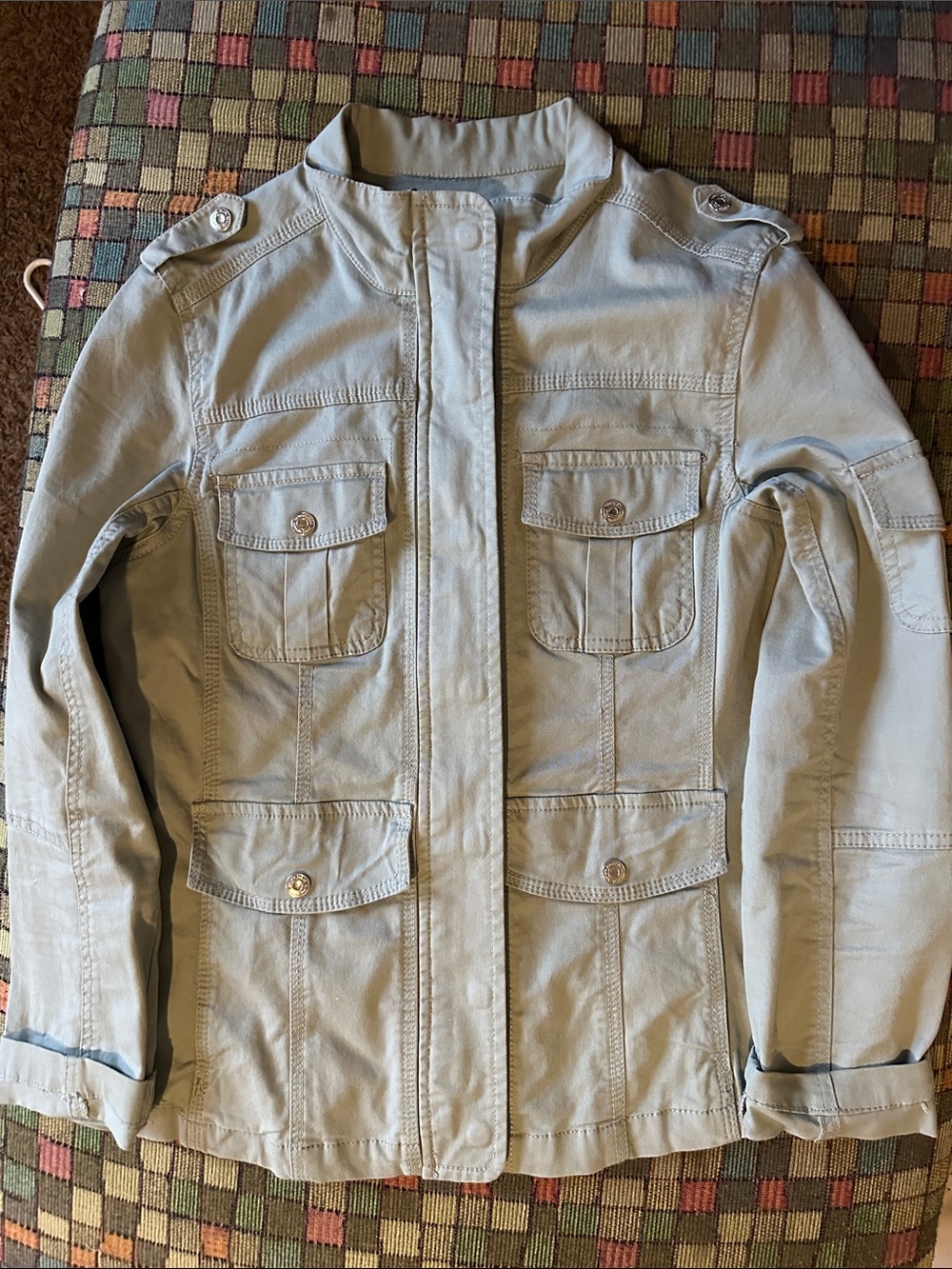 Kensie Light Gray Utility Jacket with Button Pockets